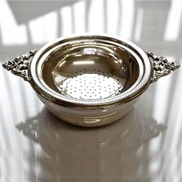 Double Handled Sterling Silver Tea Strainer and Bowl with Gold plated inside