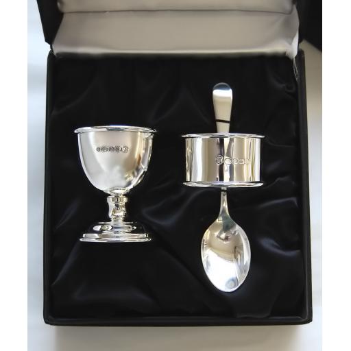 Sterling Silver Egg Cup, Spoon and Napkin Ring in Gift Box
