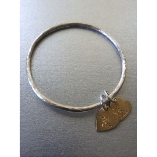Z DISCONTINUED Sterling Silver Family Bangle with 1 Plain Gold plated Heart